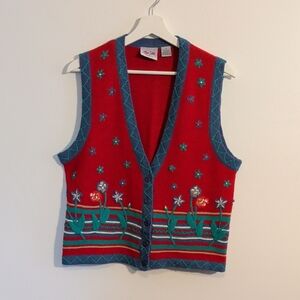 VINTAGE TANJAY red knit sweater vest - size small